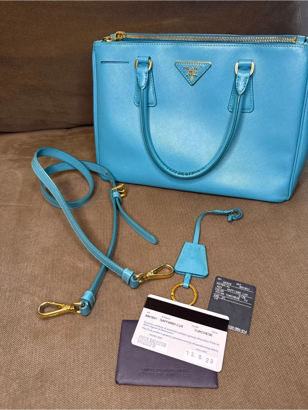 Prada Teal Blue Saffiano Leather Satchel with Gold Hardware - Picture 2 of 16